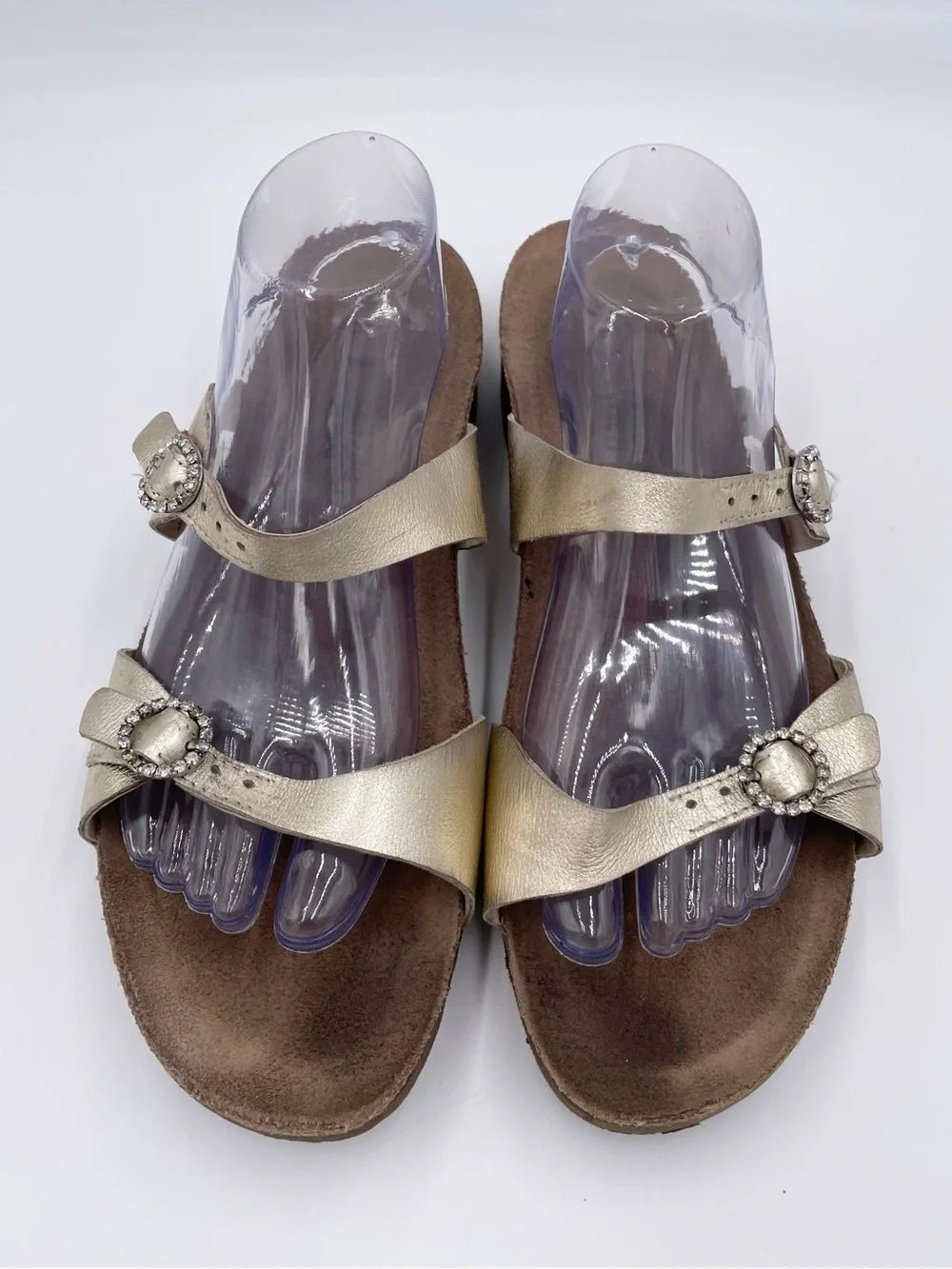 Naot Kate Sandal Radiant Gold Leather Size 44 US 13 Rhinestone Buckles Comfort